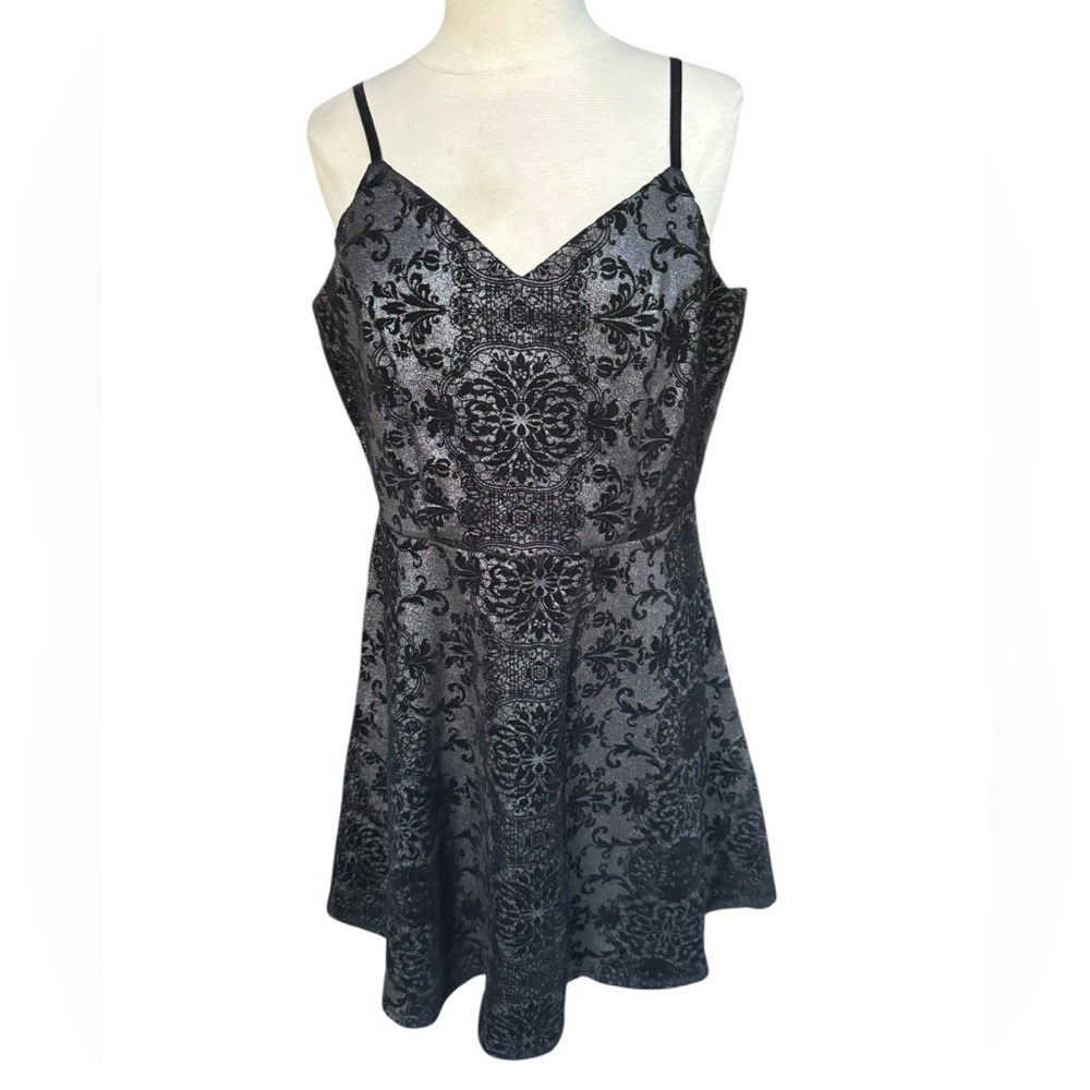 NWT Maurices‎ Metallic Silver Flecked Black Damask Velvet Cocktail Slip Dress